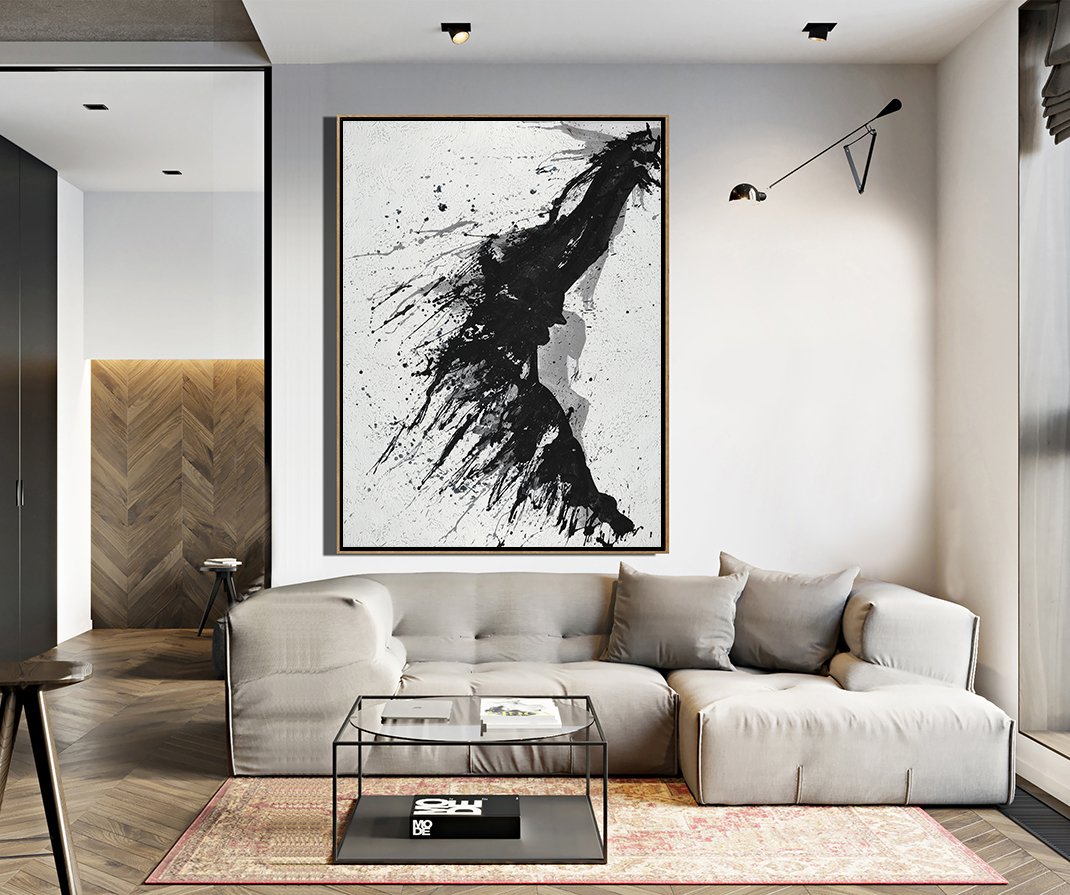 Extra Large Acrylic Painting On Canvas,Hand-Painted Black,Acrylic Painting On Canvas